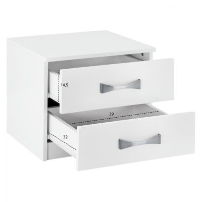 NIGHT STAND WITH 2 DRAWERS AND SILVER HANDLE HM2235.05 ΛΕΥΚΟ 48x40,5x41,5Ycm.