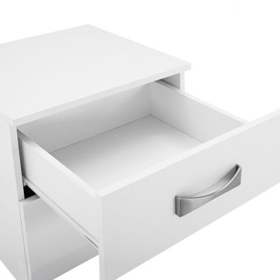 NIGHT STAND WITH 2 DRAWERS AND SILVER HANDLE HM2235.05 ΛΕΥΚΟ 48x40,5x41,5Ycm.