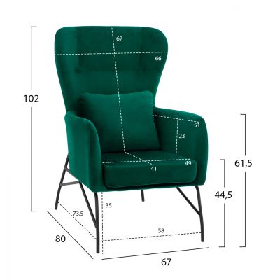 Armchair Velvet Cypress Green with metallic black leg HM8721.03 67x80x102 cm.