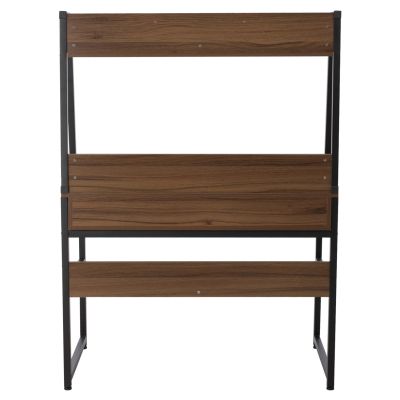 DESK WITH BOOKCASE TANAYA HM2390.12 MELAMINE IN WALNUT & METAL BLACK FRAME 100x48x139H cm.