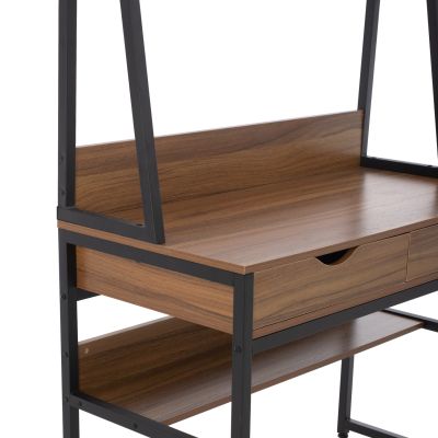DESK WITH BOOKCASE TANAYA HM2390.12 MELAMINE IN WALNUT & METAL BLACK FRAME 100x48x139H cm.