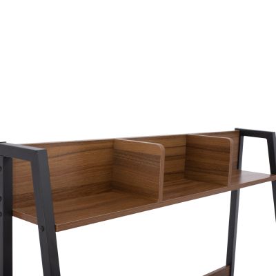 DESK WITH BOOKCASE TANAYA HM2390.12 MELAMINE IN WALNUT & METAL BLACK FRAME 100x48x139H cm.