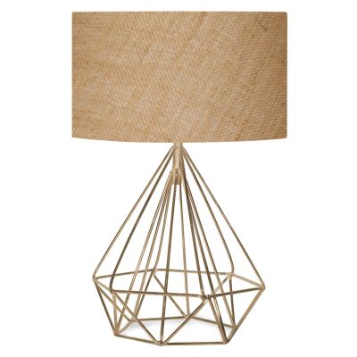 TABLE LAMP HM7606.01 GOLD METAL BODY, SANDY BEIGE DRUM SHADE FABRIC