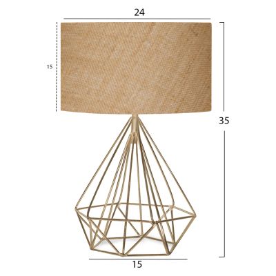TABLE LAMP HM7606.01 GOLD METAL BODY, SANDY BEIGE DRUM SHADE FABRIC
