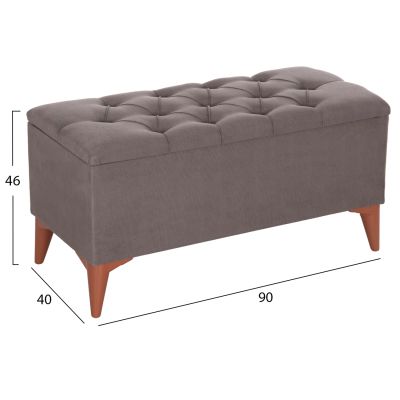 ДЪЛГА ТАБУРЕТКА-БАГАЖНИК HM9261.01 ВАТИРАНА СЕДАЛКА ОТ СИВ ПЛАТ