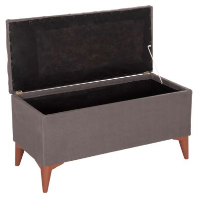 ДЪЛГА ТАБУРЕТКА-БАГАЖНИК HM9261.01 ВАТИРАНА СЕДАЛКА ОТ СИВ ПЛАТ