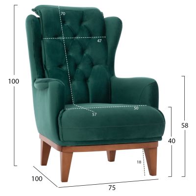 HM9313.13 BENNINGTON cypress green velvet armchair, 75x100x100cm