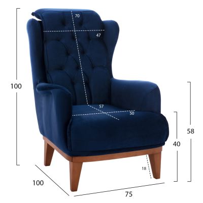 HM9313.18 blue velvet armchair, 75x100x100cm