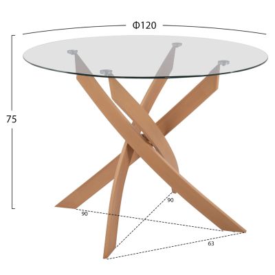 ТРАПЕЗНА МАСА КРЪГЛА JADA МЕТАЛНИ КРАКА ЗАКАЛЕНО СТЪКЛО Φ120X75Hcm.HM8733.02