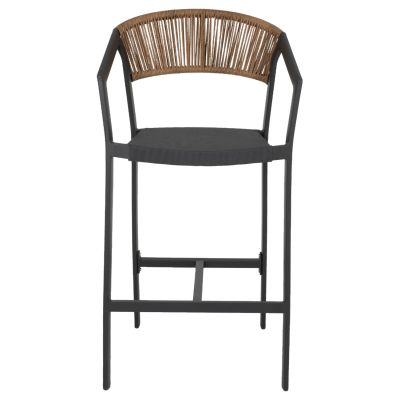 BAR STOOL ALUMINUM WITH ARMS CHARCOAL GREY TEXTLINE PE RATTAN 56x58x105Hcm.HM5892.01