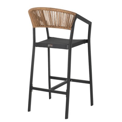 BAR STOOL ALUMINUM WITH ARMS CHARCOAL GREY TEXTLINE PE RATTAN 56x58x105Hcm.HM5892.01
