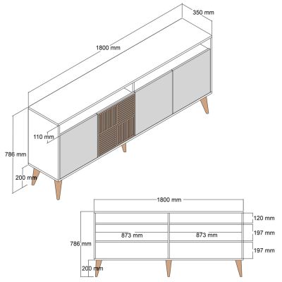 BUFFET MELAMINE IN WALNUT WITH WHITE DOORS 180x35x78.6Hcm.HM9431.02