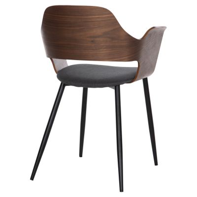 DINING CHAIR VELP HM9616.04 WOOD IN WALNUT-GREY FABRIC-BLACK METAL LEGS 55,5x50x79Hcm.