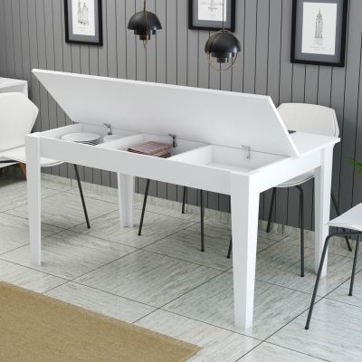 DINING TABLE STANDARD HM9507.06 MELAMINE WΗΙΤΕ WITH STORAGE SPACE 145x88x75Hcm.