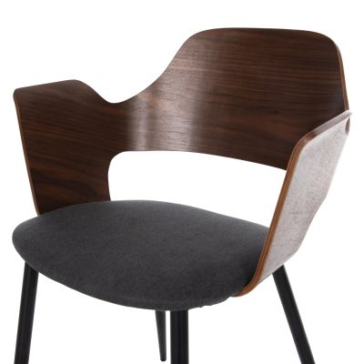 DINING CHAIR VELP HM9616.04 WOOD IN WALNUT-GREY FABRIC-BLACK METAL LEGS 55,5x50x79Hcm.