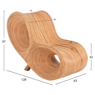 КРЕСЛО CURVY LOUNGE HM9645.01 РАТАН В ЕСТЕСТВЕН ЦВЯТ 63x128x97Hcm.