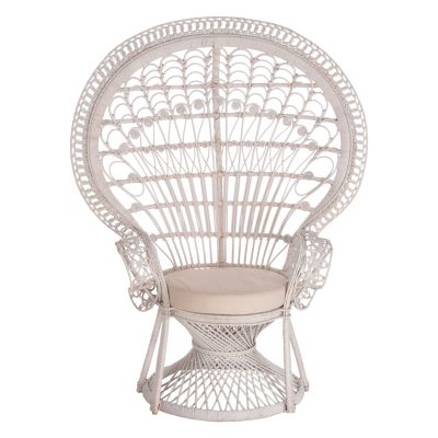 ARMCHAIR ROYAL PEACOCK HM9342.02 RATTAN IN WHITE- CUSHION WHITE 114x72x150Hcm.