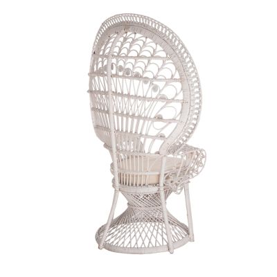 ARMCHAIR ROYAL PEACOCK HM9342.02 RATTAN IN WHITE- CUSHION WHITE 114x72x150Hcm.