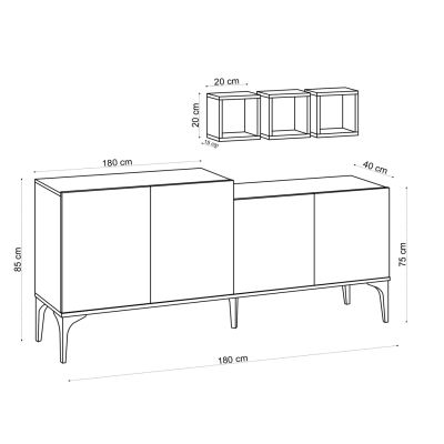 БЮФЕТ И 3 СТЕННИ РАФТА МЕЛАМИНОВ В ЕСТЕСТВЕН ЦВЯТ 180x40x85Hcm.HM9430.01