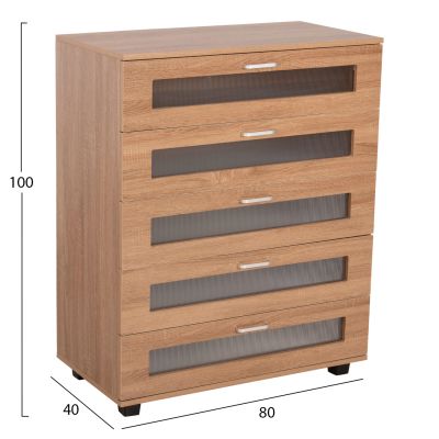 CHEST OF DRAWERS THORGAN HM9881.01 MELAMINE IN SONAMA-5 DRAWERS 80Χ40Χ100Hcm.