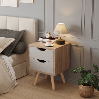 BEDSIDE STAND DINKL HM2472.05 MELAMINE-2 DRAWERS IN SONAMA-GREY 29,7x29,7x45Hcm.