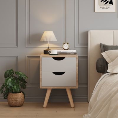 BEDSIDE STAND DINKL HM2472.05 MELAMINE-2 DRAWERS IN SONAMA-GREY 29,7x29,7x45Hcm.