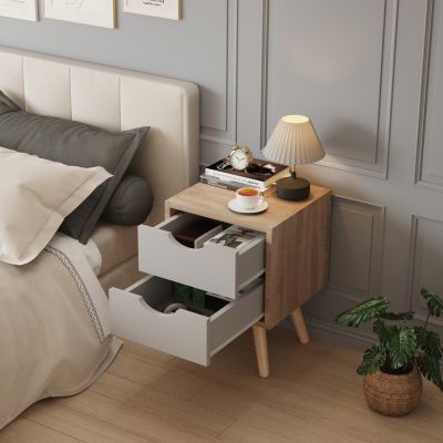 BEDSIDE STAND DINKL HM2472.05 MELAMINE-2 DRAWERS IN SONAMA-GREY 29,7x29,7x45Hcm.