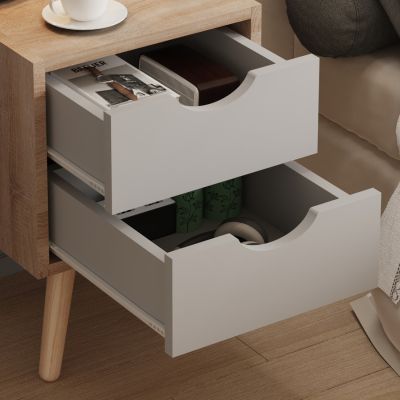 BEDSIDE STAND DINKL HM2472.05 MELAMINE-2 DRAWERS IN SONAMA-GREY 29,7x29,7x45Hcm.