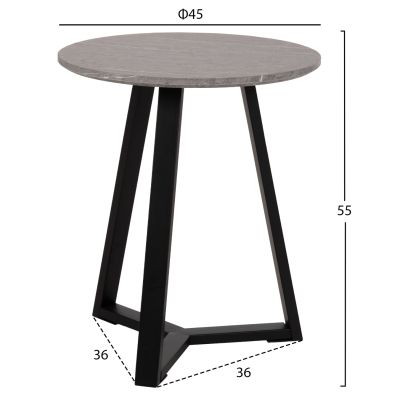 SIDE TABLE HM9587.02 MDF GREY MARBLE-BLACK METAL BASE Φ45x55Hcm.