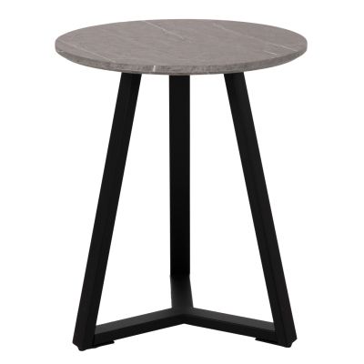 SIDE TABLE HM9587.02 MDF GREY MARBLE-BLACK METAL BASE Φ45x55Hcm.