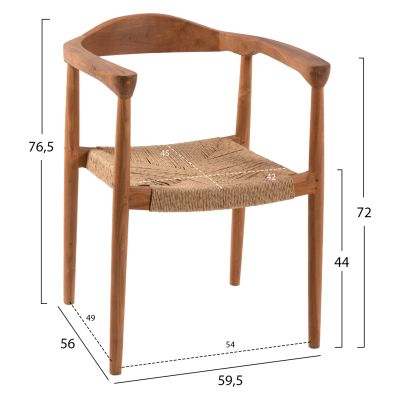 КРЕСЛО ТИКОВО ДЪРВО И СЕДАЛКА ОТ СИНТЕТИЧНО ВЪЖЕ ЕСТЕСТВЕН ЦВЯТ HM9389.01 59.5x56x76.5 см.