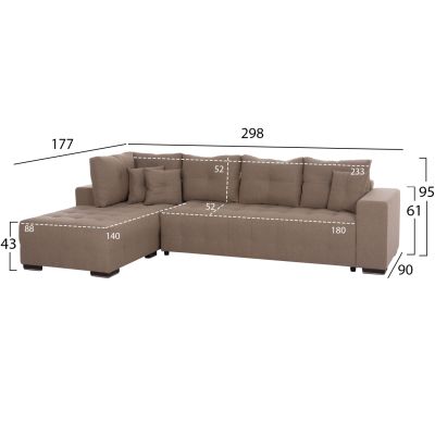CORNER SOFA-BED WITH STORAGE SPACE TRENDSTON HM3302.03L BEIGE FABRIC 298x177x95Hcm.