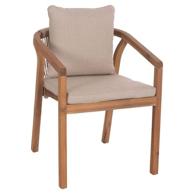OUTDOOR DINING CHAIR CONTREL HM6244.01 ACACIA WOOD IN NATURAL-ROPE & CUSHIONS IN BEIGE 58x60x74H