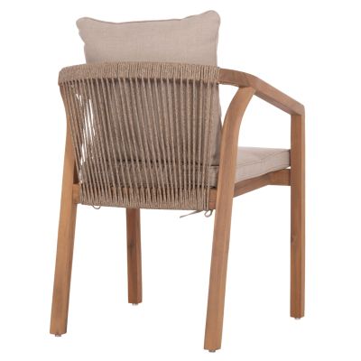 OUTDOOR DINING CHAIR CONTREL HM6244.01 ACACIA WOOD IN NATURAL-ROPE & CUSHIONS IN BEIGE 58x60x74H
