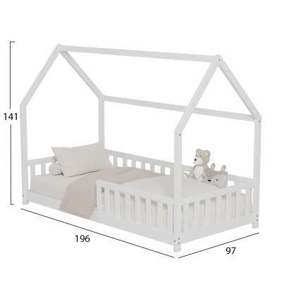 BED FOR KIDS WITH FENCE PHYLLIS HM679.03 t.MONTESSORI SOLID PINE WOOD IN WHITE- 190x90cm.