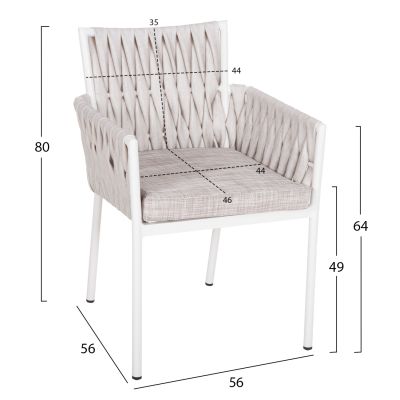 ALUMINUM ARMCHAIR MARTIN HM5564.11 WHITE FRAME AND OFF-WHITE SYNTHETIC RATTAN 56x56x80Hcm.