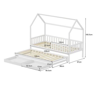 KID'S BED WITH RETRACTABLE SECOND BED & DRAWERS PHYLLIS HM723.03 PINE WOOD IN WHITE 206x97x166Hcm.