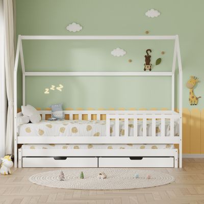 KID'S BED WITH RETRACTABLE SECOND BED & DRAWERS PHYLLIS HM723.03 PINE WOOD IN WHITE 206x97x166Hcm.