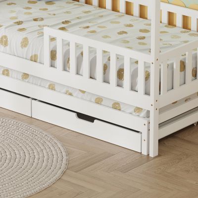 KID'S BED WITH RETRACTABLE SECOND BED & DRAWERS PHYLLIS HM723.03 PINE WOOD IN WHITE 206x97x166Hcm.