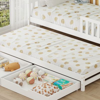 KID'S BED WITH RETRACTABLE SECOND BED & DRAWERS PHYLLIS HM723.03 PINE WOOD IN WHITE 206x97x166Hcm.