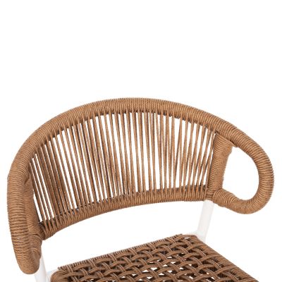 BAR STOOL MEDIUM HEIGHT EULO HM6087.02 ALUMINUM IN WHITE-SYNTHETIC RATTAN IN BEIGE 60x60x99Hcm.