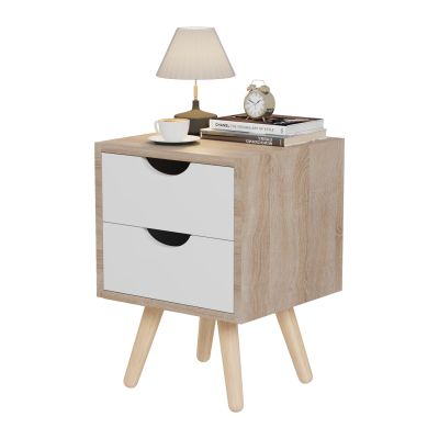 BEDSIDE STAND DINKL HM2472.04 MELAMINE-2 DRAWERS IN SONAMA-WHITE 29,7x29,7x45Hcm.