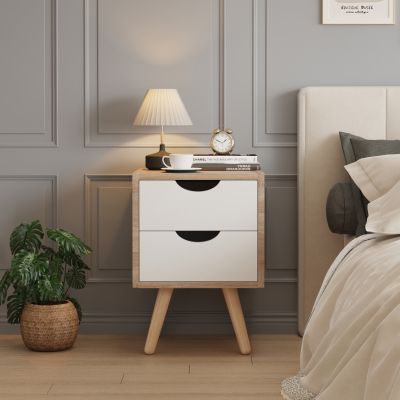 BEDSIDE STAND DINKL HM2472.04 MELAMINE-2 DRAWERS IN SONAMA-WHITE 29,7x29,7x45Hcm.