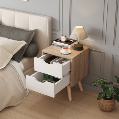 BEDSIDE STAND DINKL HM2472.04 MELAMINE-2 DRAWERS IN SONAMA-WHITE 29,7x29,7x45Hcm.