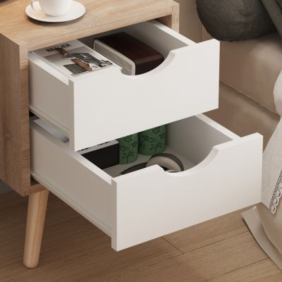 BEDSIDE STAND DINKL HM2472.04 MELAMINE-2 DRAWERS IN SONAMA-WHITE 29,7x29,7x45Hcm.