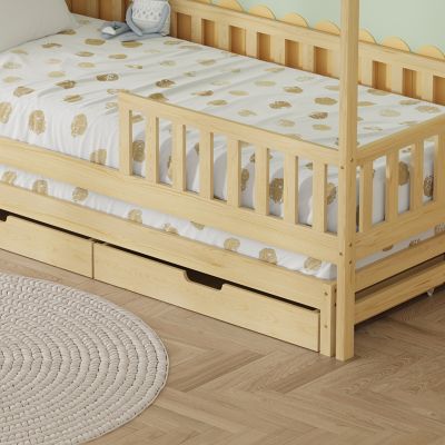 KID'S BED WITH RETRACTABLE SECOND BED & DRAWERS PHYLLIS HM723.01 PINE WOOD IN NATURAL 206x97x166Hcm.