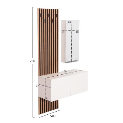 ENTRYWAY FURNITURE SET WITH MIRROR MYLES HM18080.01 MELAMINE IN SONAMA-WHITE 100x37x200Hcm.