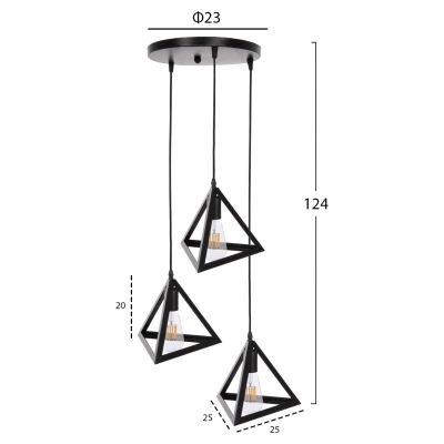 ПАНЕЛЕНА ЛАМПА HM4182 3 ЧЕРНИ МЕТАЛНИ КАПКИ ПИРАМИДА Φ23x124Hcm.