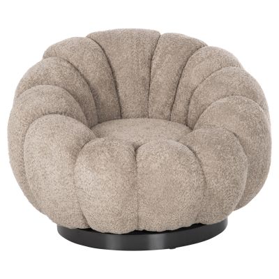 КРЕСЛО ВЪРТЕЩО GRYMM HM9601.08 КАФЯВО БЕЖОВО БУКЛЕ-ЧЕРНА МЕТАЛНА ОСНОВА 90x93x65Hcm.