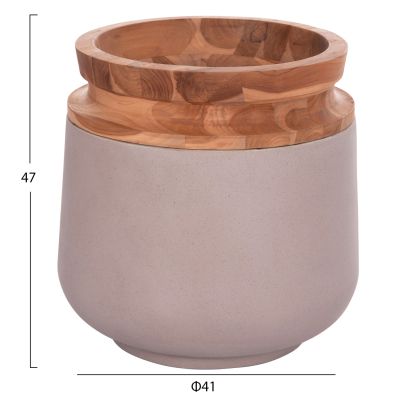 DECORATIVE FLOOR VASES 2PCS LINTER HM21140.04 FIBER CEMENT IN TAUPE-TEAK WOOD 47H & 60Hcm.